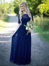 A-line Scoop Neck Lace Chiffon Floor-length Sequins Short Sleeve Bridesmaid Dress #UKM01012910