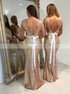 Trumpet/Mermaid Scoop Neck Sequined Floor-length Sashes / Ribbons Sparkly Bridesmaid Dresses #UKM01012911