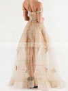 A-line Off-the-shoulder Tulle Floor-length Appliques Lace Unique Bridesmaid Dress #UKM01012926