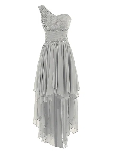 A-line One Shoulder Chiffon Asymmetrical Ruffles Trendy Bridesmaid Dresses #UKM01012944