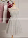 Junior A-line Scoop Neck Tulle Short/Mini Ruffles White Bridesmaid Dresses #UKM01012948