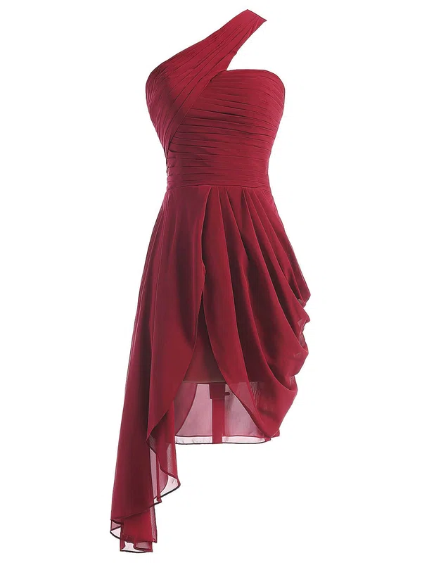 Burgundy A-line One Shoulder Chiffon Asymmetrical Ruffles Bridesmaid Dresses #UKM01012950