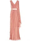 Sheath/Column V-neck Chiffon Floor-length Sashes / Ribbons Classic Prom Dresses #UKM020102682