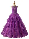 Ball Gown Illusion Tulle Ruffle Tiered Prom Dresses With Beading #UKM020102691