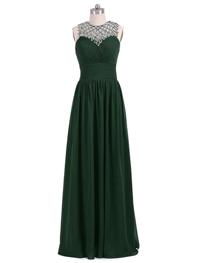 A-line Illusion Chiffon Cut Out Prom Dresses With Beading #UKM020102696