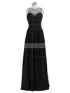 A-line Scoop Neck Floor-length Chiffon Beading Prom Dresses #UKM020102696