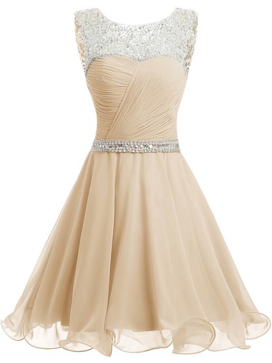 Short/Mini A-line Scoop Neck Chiffon Beading Sweet Short Prom Dresses #UKM020102720
