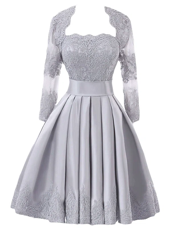 A-line Strapless Satin Knee-length Appliques Lace Classic Bridesmaid Dresses #UKM01012957