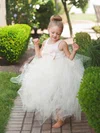 Princess Scoop Neck Lace Tulle with Bow Fabulous Ankle-length Flower Girl Dresses #UKM01031903