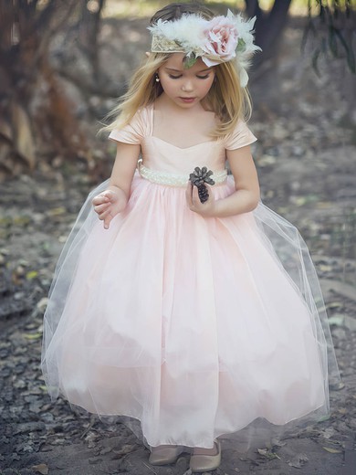 Pretty Princess Sweetheart Tulle Sashes / Ribbons Pink Ankle-length Flower Girl Dresses #UKM01031911