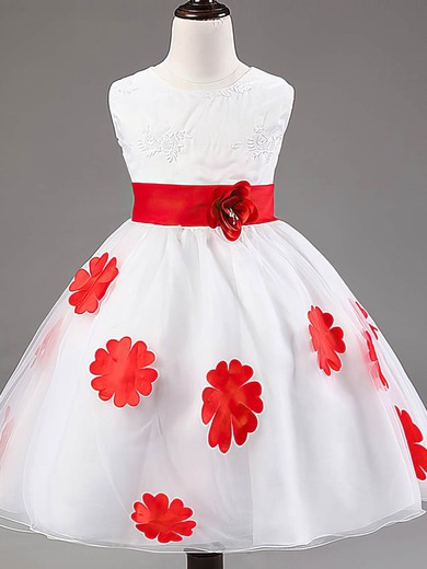 Promotion Ball Gown Scoop Neck Organza Sashes / Ribbons Ankle-length Flower Girl Dresses #UKM01031924