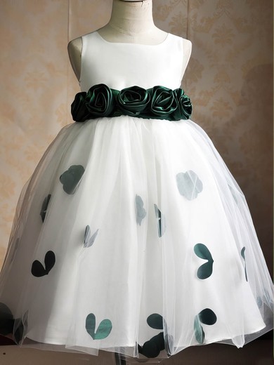 Ball Gown Scoop Neck Tulle Floor-length Sashes / Ribbons Custom Flower Girl Dresses #UKM01031935