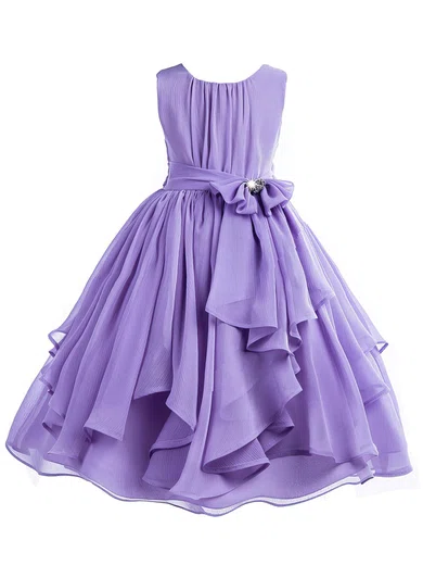 A-line Scoop Neck Chiffon Floor-length Sashes / Ribbons Cheap Flower Girl Dresses #UKM01031940