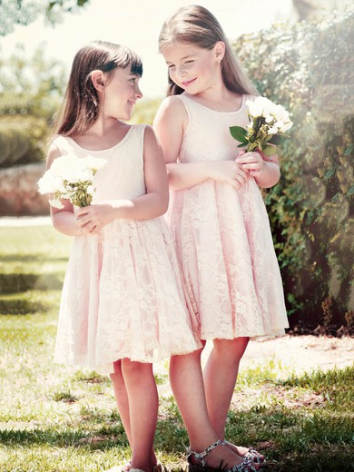 Classy A-line Scoop Neck Lace Sashes / Ribbons Knee-length Flower Girl Dresses #UKM01031949