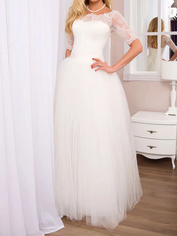 Ball Gown/Princess Illusion Tulle Floor-length Wedding Dresses With Lace #UKM00022525