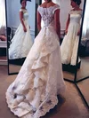 Ball Gown Off-the-shoulder Lace Sweep Train Wedding Dresses With Cascading Ruffles #UKM00022528