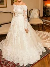 Ball Gown/Princess Off-the-shoulder Tulle Chapel Train Wedding Dresses With Beading #UKM00022542