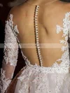 Amazing A-line Scoop Neck Tulle Chapel Train Beading Long Sleeve Wedding Dresses #UKM00022542