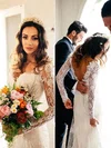 Sheath/Column V-neck Lace Sweep Train Wedding Dresses #UKM00022558