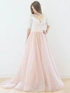 Backless A-line V-neck Lace Tulle Sweep Train Lace 1/2 Sleeve Newest Wedding Dresses #UKM00022565