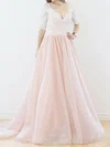 Ball Gown/Princess V-neck Lace Tulle Sweep Train Wedding Dresses #UKM00022565