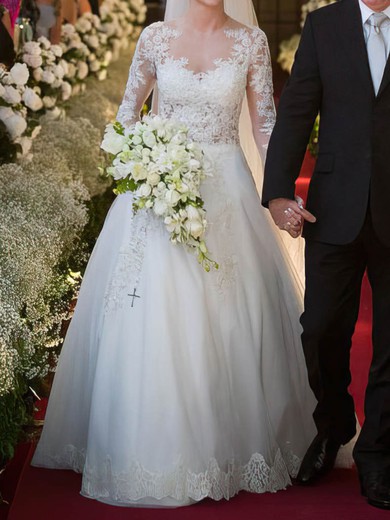 Ball Gown/Princess Illusion Tulle Sweep Train Wedding Dresses With Appliques Lace #UKM00022573