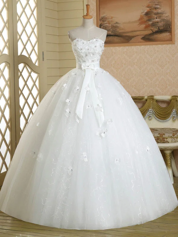 Ball Gown Sweetheart Tulle Floor-length Wedding Dresses With Sashes / Ribbons #UKM00022584