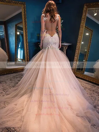 Trumpet Mermaid Sweetheart Tulle Watteau Train Wedding Dresses