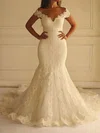 Trumpet/Mermaid Off-the-shoulder Lace Tulle Court Train Wedding Dresses With Appliques Lace #UKM00022596