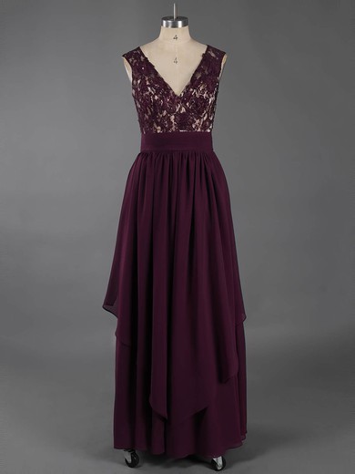 A-line V-neck Chiffon Floor-length Appliques Lace Prom Dresses #ZPUKM020100963