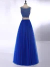 A-line Scoop Neck Tulle Floor-length Beading Prom Dresses #ZPUKM020101318
