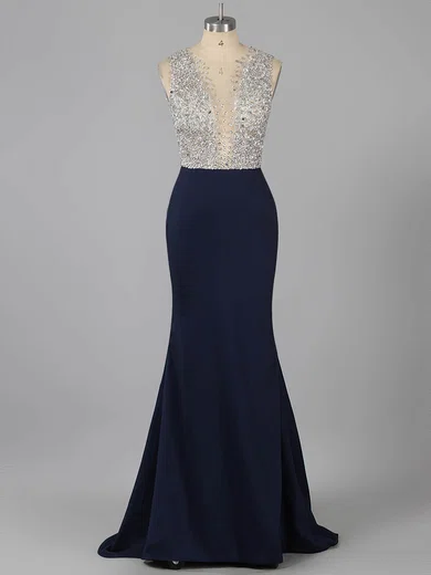 Trumpet/Mermaid Scoop Neck Silk-like Satin Sweep Train Beading #ZPUKM020101736