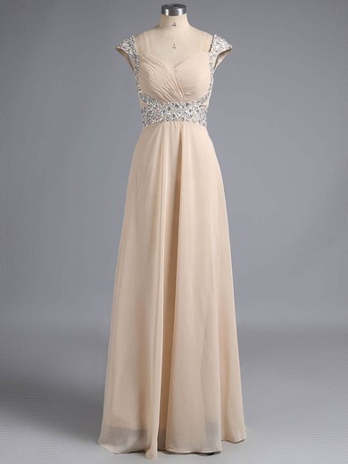 A-line V-neck Chiffon Floor-length Beading Prom Dresses #ZPUKM02014724