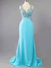 Trumpet/Mermaid Sweetheart Chiffon Sweep Train Crystal Detailing Prom Dresses #ZPUKM02016038