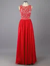 Red Scoop Neck Chiffon with Beading Floor-length Modest Prom Dress #ZPUKM02016976
