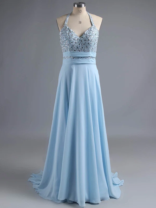 Best Halter Chiffon with Beading Floor-length Backless Prom Dresses #ZPUKM02022527