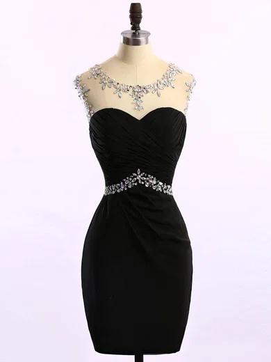 Sheath/Column Black Chiffon Tulle Beading Short/Mini Prom Dresses #ZPUKM020102221