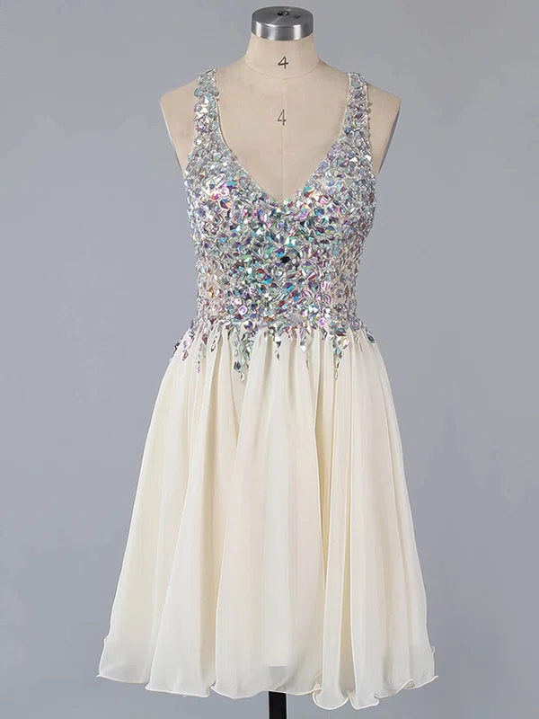 A-line V-neck Lace Chiffon Crystal Detailing Short/Mini Amazing Prom ...