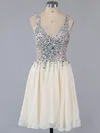 A-line V-neck Lace Chiffon Crystal Detailing Short/Mini Amazing Prom Dresses #ZPUKM02016363