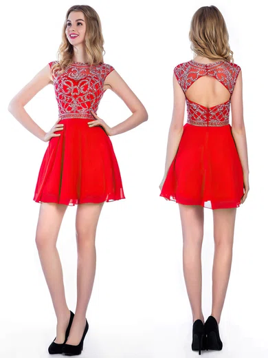 Open Back A-line Scoop Neck Chiffon with Beading Short/Mini Prom Dresses #ZPUKM02016374