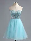 Famous A-line Sweetheart Satin Tulle Beading Short/Mini Prom Dresses #ZPUKM02016385