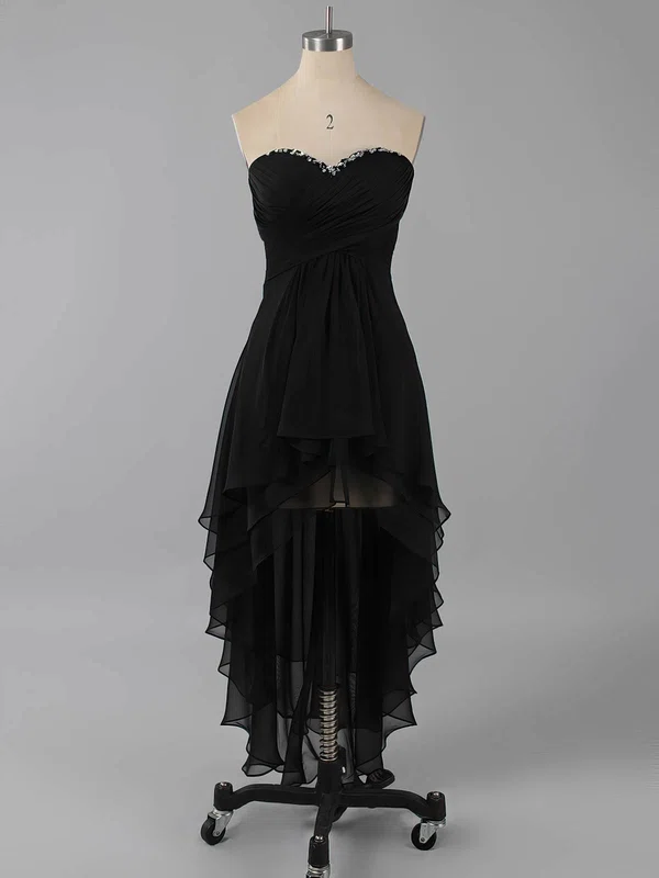 Promotion Empire Sweetheart Chiffon Asymmetrical Beading Black Prom Dresses #ZPUKM02042216