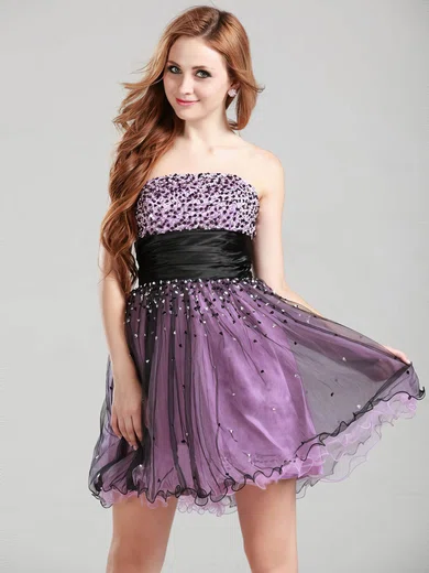 Short/Mini Multi Colours Tulle with Beading Strapless New Arrival Prom Dresses #UKM020100528