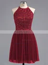 A-line Scoop Neck Tulle Short/Mini Beading Prom Dresses #UKM02019702