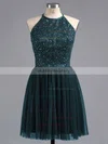 A-line Scoop Neck Tulle Short/Mini Beading Prom Dresses #UKM02019702