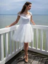 Cute A-line Scoop Neck Tulle Appliques Lace Short/Mini Open Back Wedding Dresses #UKM00022606