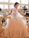 Ball Gown High Neck Tulle Appliques Lace Sweep Train Glamorous Wedding Dresses #UKM00022650