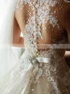 Ball Gown High Neck Tulle Appliques Lace Sweep Train Glamorous Wedding Dresses #UKM00022650
