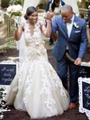 Trumpet/Mermaid Scoop Neck Tulle Appliques Lace Court Train Graceful Wedding Dresses #UKM00022653