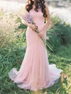 Trumpet/Mermaid One Shoulder Tulle Sweep Train Wedding Dresses With Ruffles #UKM00022655